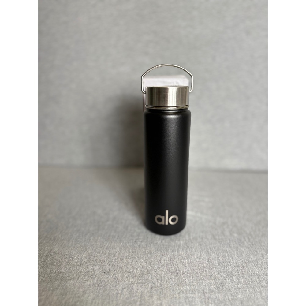 Alo Yoga Black Insulated Water Bottle BPA Free 24oz Dishwasher Safe